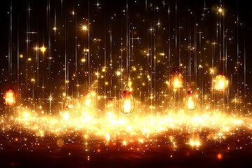 Obraz premium Golden Lanterns Sparkle Night Sky
