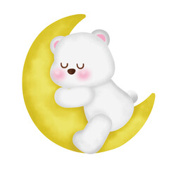 Cute Bear Sleeping on a Moon