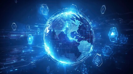 Digital Earth, global network, technology, abstract design, conceptual, futuristic, graphic, illustration