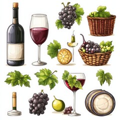 Wine icons set cut out isolated on white background