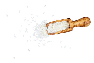 wooden spoon with white rice isolated on white or transparent png