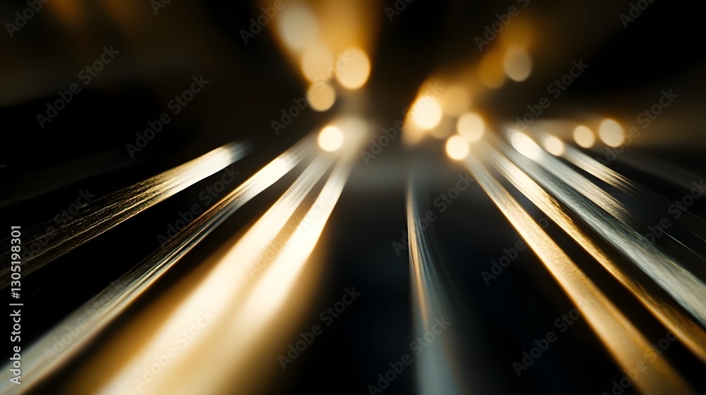 Poster blurred abstract motion light trails with dynamic energy and powerful luminous beams in dark backgro