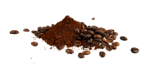 pile of coffee powder and beans isolated on white or transparent png