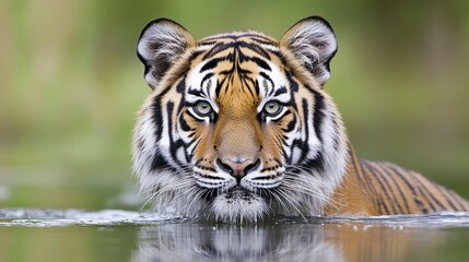 Obraz premium Majestic Tiger in Natural Habitat Emerging from Calm Water