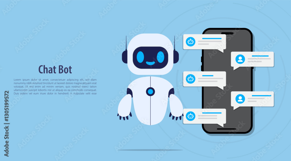 Aufkleber Online chatbot app with messages. Artificial intelligence technology concept. Automation support chatting and conversation, with bot phone. Customer support service AI. Vector illustration.