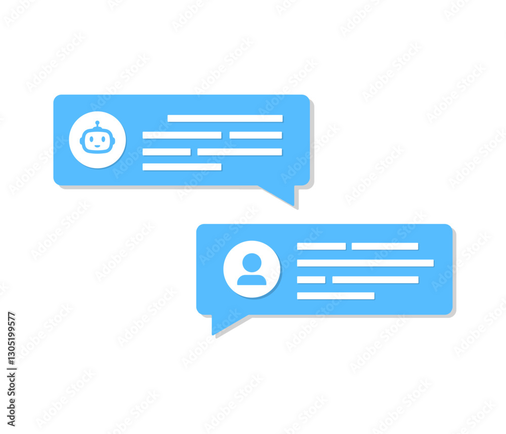 Aufkleber Online chatbot app with messages. Dialog help service. User and bot speech messages. Artificial intelligence technology concept. Customer support service AI. Vector illustration.