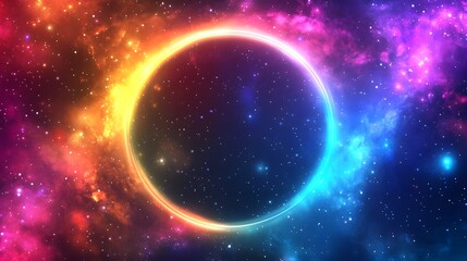 A Colorful Glowing Circle Surrounded by Stars and Nebulae