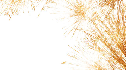 Golden fireworks bursting, generating luminous light trails against transparent background, symbolizing celebration and festivity