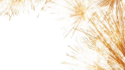 Golden fireworks bursting, generating luminous light trails against transparent background, symbolizing celebration and festivity