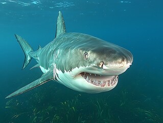 Naklejka premium Great white shark underwater ocean