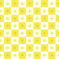 Vector pattern with yellow suns in squares