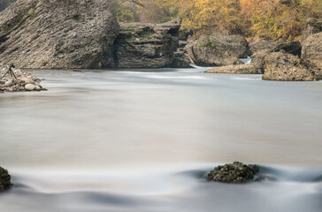 views of the Adda river during a sunny autumnal day, Trezzo d'adda, Bergamo, Lombardy