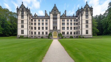 Grand Historic Mansion Surrounded by Lush Green Landscape