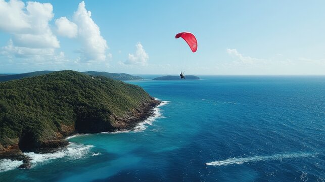 A parasailer soaring above the blue ocean