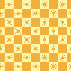 Vector pattern with orange suns in a checkerboard pattern