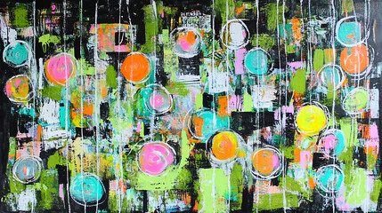 Obraz premium Vibrant abstract art display modern gallery digital artwork colorful environment eye-level view contemporary concept