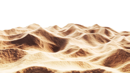 Warm golden sunlight highlighting sweeping sand dunes, casting soft shadows across tranquil desert landscape with transparent backdrop