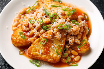 Loaded Hash Browns with baked beans and cheese