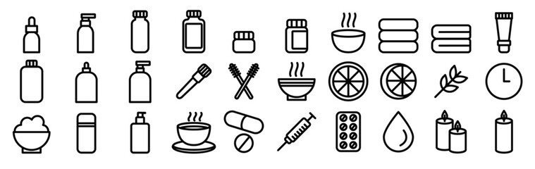 rounded line icon set spa day treatment beauty