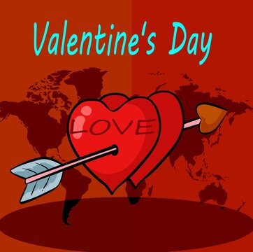 Valentine's Day CELEBRATION 14th February with beautiful images and use dil , the red color on the world map
