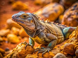 Fototapeta premium Desert Iguana Camouflage: Aerial View of Reptile Hidden Among Rocks and Sand