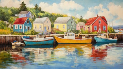 Obraz premium A quaint harbor with colorful fishing boats