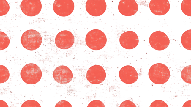 Vintage-inspired red grunge polka dots repeating across transparent surface, creating textured retro graphic element