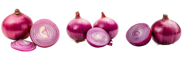 Onions Whole and Sliced Against on Transparent Background