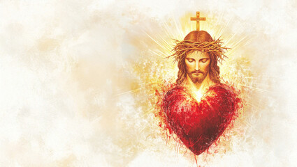 Obraz premium Drawing of the heart and Cross, a visual representation of Christ's boundless love. 