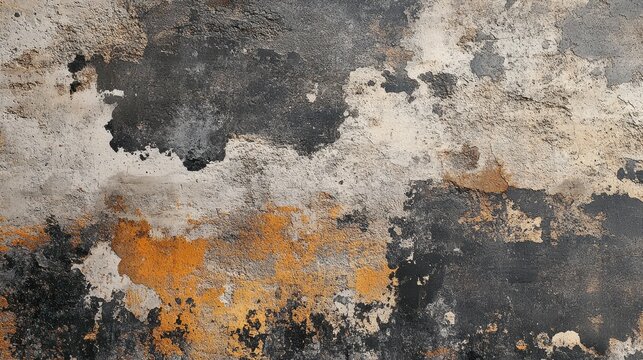 Abstract Grunge Texture Grey, Black and Orange Weathered Wall Surface