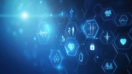 Medical icons network, healthcare technology, digital interface