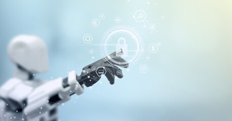 Futuristic Security Robot Advanced Protection and Cybersecurity Innovation, Safeguarding Data with Cutting-Edge Technology and Precision in the Digital Age