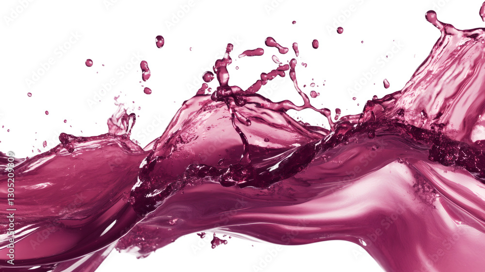 Poster Bright pink liquid forming dynamic splashes and waves, highlighting fluid movement with vivid color transparency
