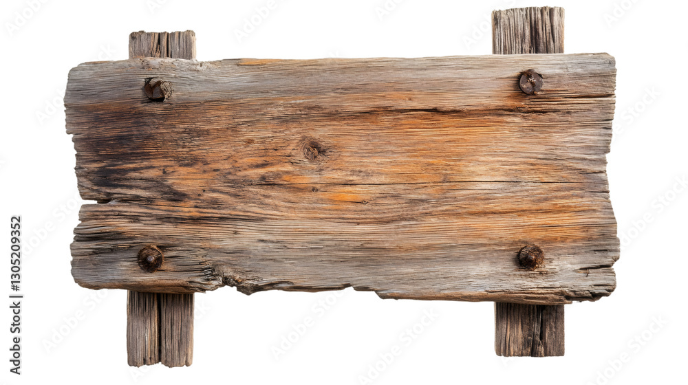 Poster Empty wooden sign with rusty nails isolated on transparent background, perfect for adding your own text or design