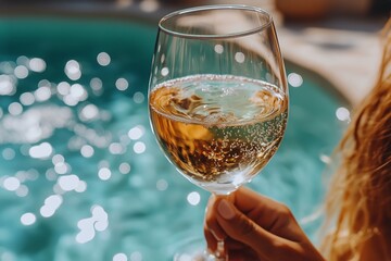 Refreshing Sparkling Drink Enjoyed by the Poolside in the Afternoon Sun