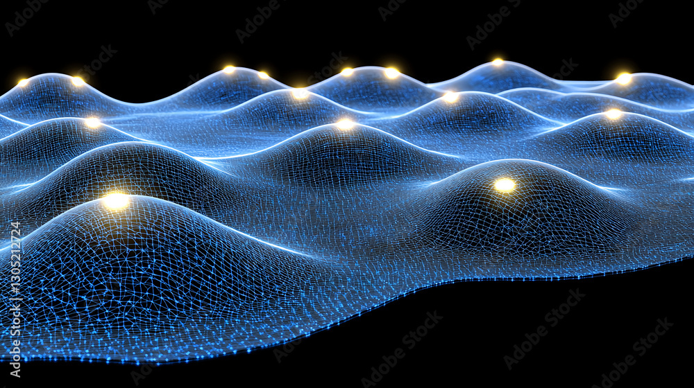 Poster dynamic wave simulation virtual space 3d animation digital environment aerial view futuristic concep