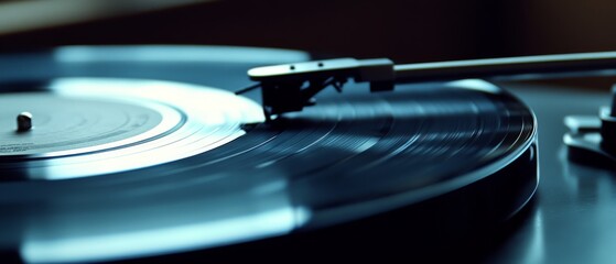 A turntable needle gracefully plays a vinyl record, emphasizing the timeless allure of analog sound.