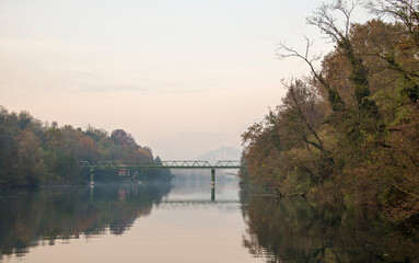 views of the Adda river during a sunny autumnal day, Trezzo d'adda, Bergamo, Lombardy