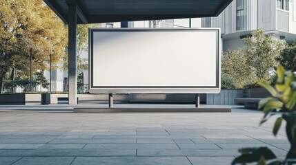 Fototapeta premium Blank white digital billboard mockup in train station platform. Modern design. Empty space for advertisement. Suitable for marketing presentations retail ads. Horizontal outdoor advertising media disp