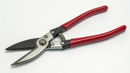 Red-handled shears on white background