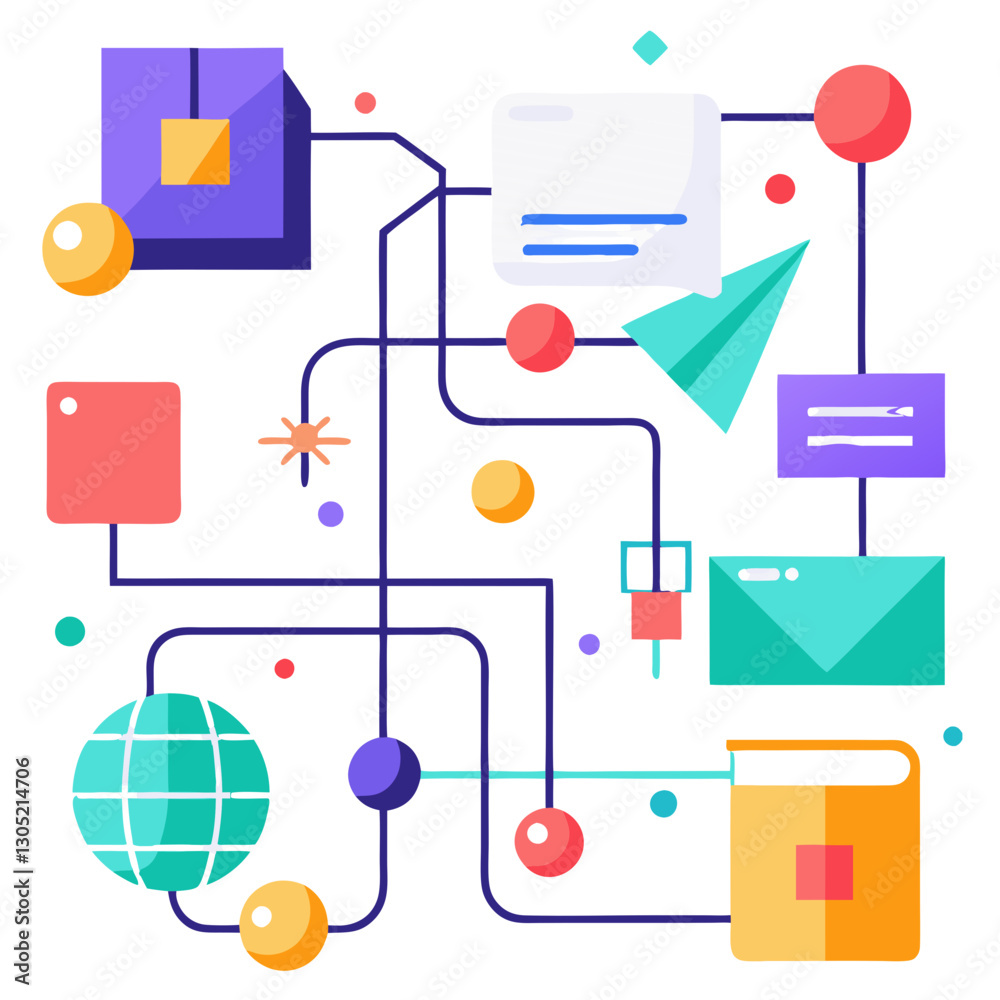 Poster this artwork features a vibrant abstract design with geometric shapes and various symbols representi
