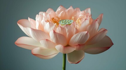 Fototapeta premium Lotus Blossom: A close-up of a stunning pink lotus flower, showcasing its delicate petals, vibrant color, and intricate details