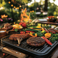 Delicious grilled food at an outdoor summer party.