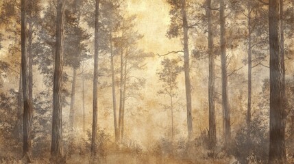Rustic graphite pencil woodland backdrop with warm amber tones and grainy textures