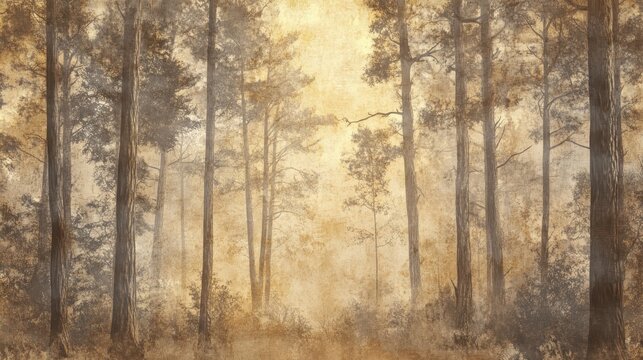Rustic graphite pencil woodland backdrop with warm amber tones and grainy textures