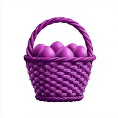 Fototapeta premium Purple Wicker Basket with Purple Eggs on White Background
