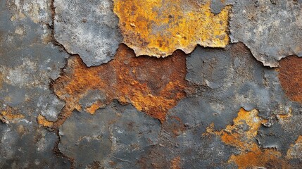 Fototapeta premium Close up Detailed Texture of Weathered Grey and Orange Rusting Metal Surface