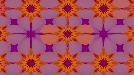 Kaleidoscopic Floral Pattern: An artistic rendering of a kaleidoscopic floral pattern in vibrant colors. The design is a symmetrical arrangement of flowers, with bright, repeating floral shapes.