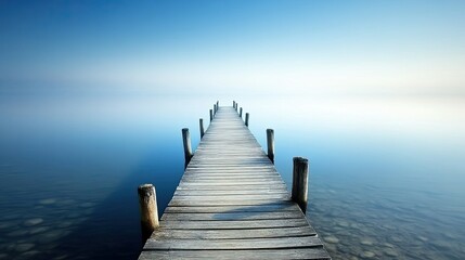 Obraz premium A wooden pier stretching over a calm lake