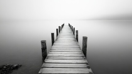 Obraz premium A wooden pier stretching over a calm lake